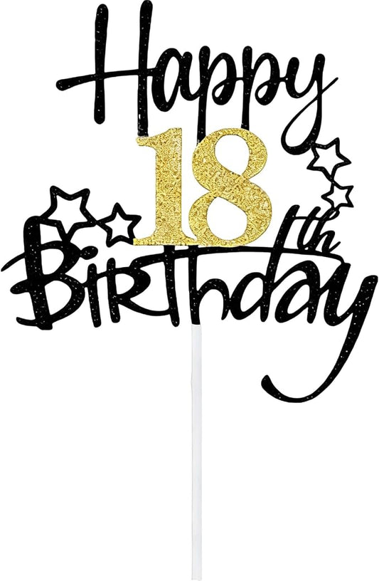 Happy Birthday Cake Topper Party Decorations for Kids Baby Showers, Themed Parties Happy Birthday Celebrations for Cake Decor Enthusiasts (Black,Gold1)