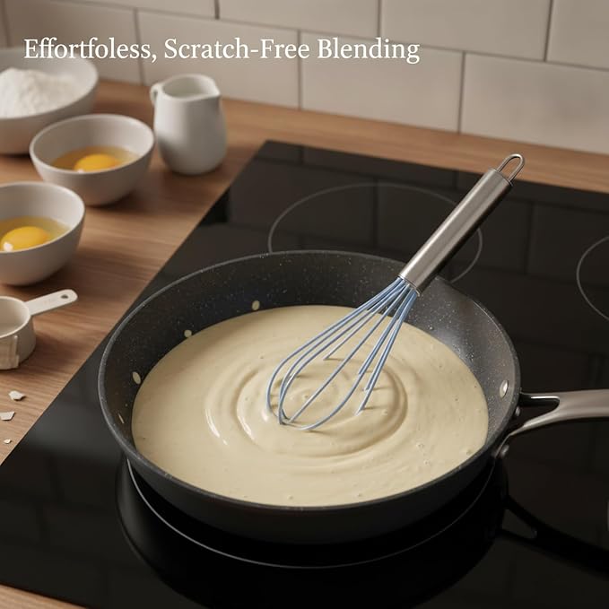 Silicone Coated Whisk, Stainless Steel Wire Balloon Whisk for Non-Stick Cookware, Mixing Tool for Eggs Batters and Sauces (1 PC)