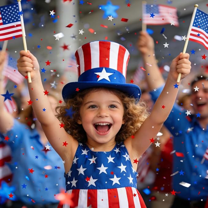4th of July Confetti, Red White Blue Star Confetti, 60g Metallic Glitter Foil Sequins Patriotic Table Scatter Independence Day Star Sprinkles for Fourth of July Memorial Day American Party Supplies