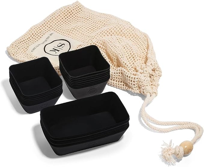 The Silicone Kitchen Reusable Silicone Bento Baking Cup, Non-Toxic, BPA Free, Dishwasher Safe Bento Box Accessories Lunch Box Dividers, Square and Rectangle, 24 Pack, Matte Black
