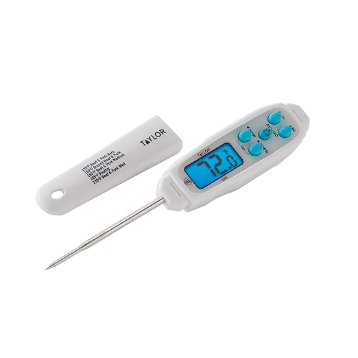 Taylor Digital Waterproof Meat Thermometer for Kitchen, Grill & BBQ, Blue Backlit Display, Narrow Step-Down Probe, Hold Function, NSF Certified, White
