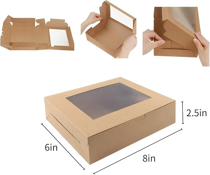 8x6x2.5 Inches 20pcs Brown Bakery Boxes with Window, Cookie Boxes for Packaging, Treat Boxes for Cupcakes, Valentine's Day, Mother's Day, Christmas, ana Holiday Gatherings.