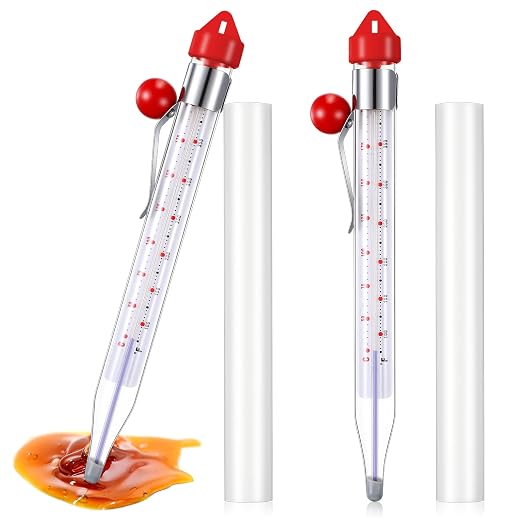 Photect Candy Thermometer with Pot Clip 8" Deep Fry Oil Thermometer for Candy Making Instant Read Cooking Food Thermograph Sugar Syrup Jam Jelly Oil Temperature Kitchen Accessories(Red,2 Pcs)