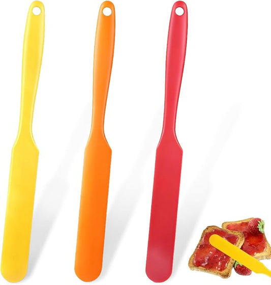 3 Pack Silicone Jar Spatula Small Silicone Spatulas Mini Jar Scraper for Peanut Butter, Mayo, Jams Flexible Kitchen & Baking Tools (Red, Orange, Yellow)