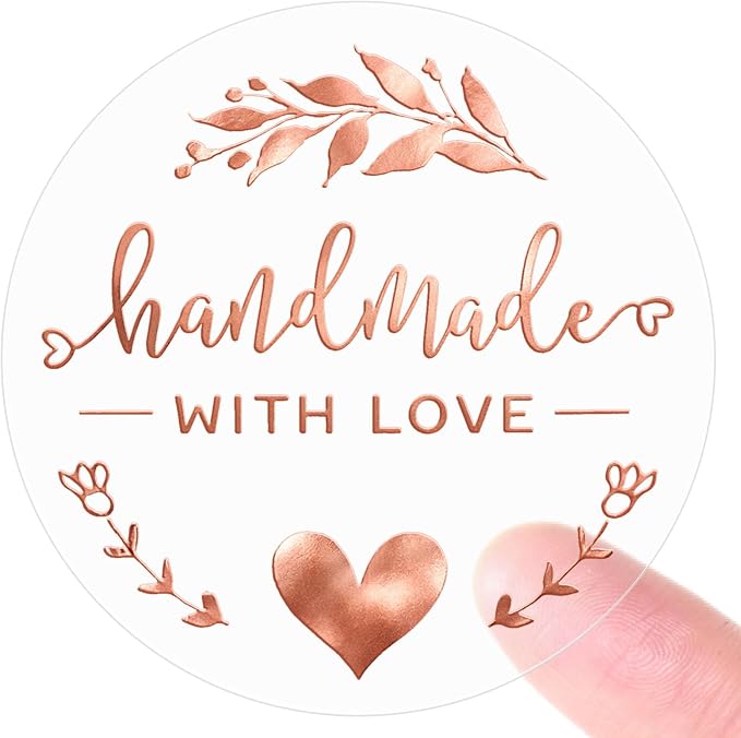100PCS Handmade with Love Stickers, Gold Round Labels for Bakery Boxes, Cookies Bags, Small Business Packaging, Gift Wrapping, Party Dessert Table Treat Bags & Favor Seals 1.6“ (Rose Gold)