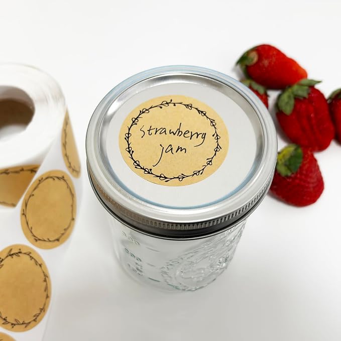 2" Canning Labels for Jars & Lids, 500 Labels per Roll, 4 Different Wreath Designs, Round Kraft Christmas Mason Jar Stickers, Food Labels Pantry Labels, Mason Jar Labels Spice Labels Bottle Labels