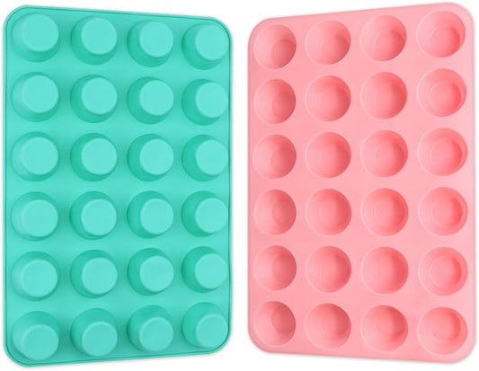 2PCS Silicone Mini Muffin Pan, 24 Cups Cupcake Pan for Baking, Mini Muffin Baking Pan for Cakes, Tart