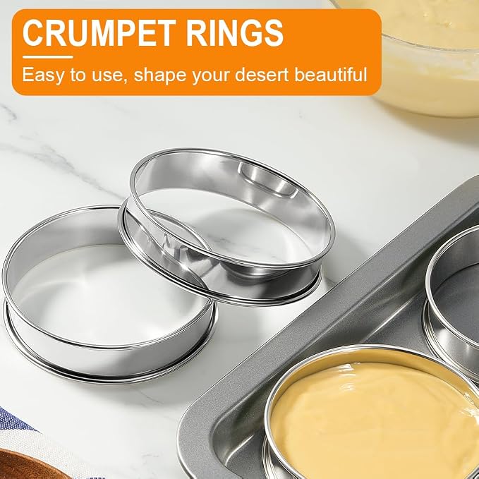 4inch English Muffin Rings, 6pcs Double Rolled Stainless Steel Crumpet Tart Rings for Baking