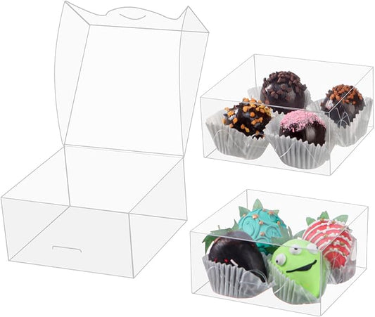 100pcs 4x4x2 Inch Clear Pastry Gift Boxes - Bakery, Cookie, Soap, Donut, Chocolate Covered Strawberries, Truffle, Brownie Cake & Treat Boxes for Party Favors & Wedding