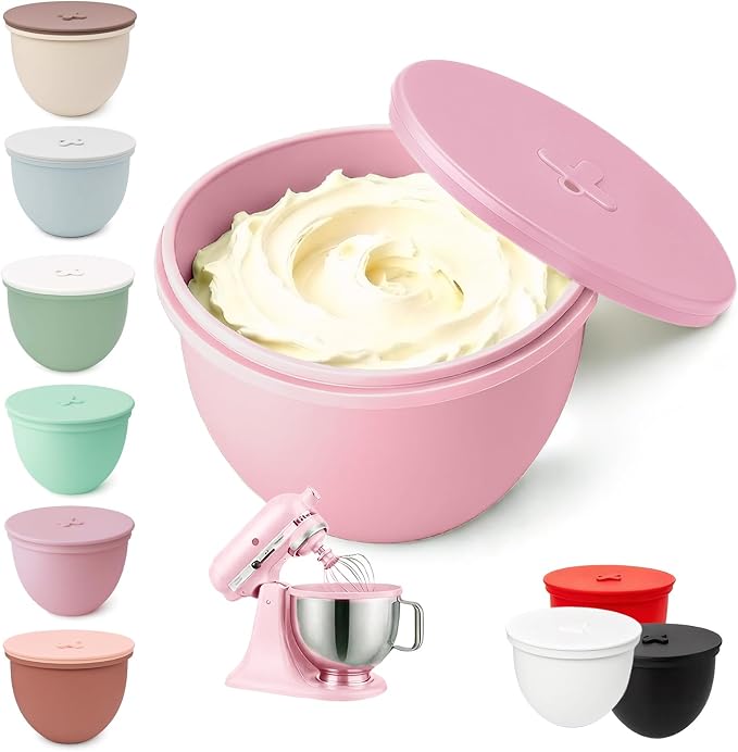 Silicone Bowl Liner with Lid for KitchenAid 4.5-Qt Tilt-Head Bowls Only, 2mm Extra-Thick Premium Silicone, Built-In Air Vent for Dough Proofing, Dishwasher Safe, BPA-Free