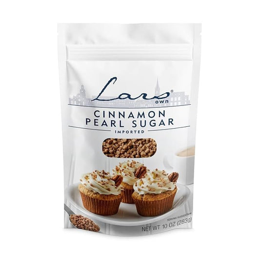 Lars Own Cinnamon Pearl Sugar – 1-Pack, 10-oz Resealable Pouch – Warm Spice Crunch for Baking – Oven-Safe Inclusion and Decoration