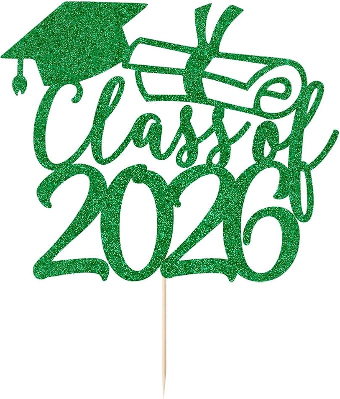 Gold Class of 2026 Congrats Grad Cake Topper Glitter Graduation Party Supplies - High School College Graduates -College Graduate Cake Topper Decorations (Class of 2026 green)