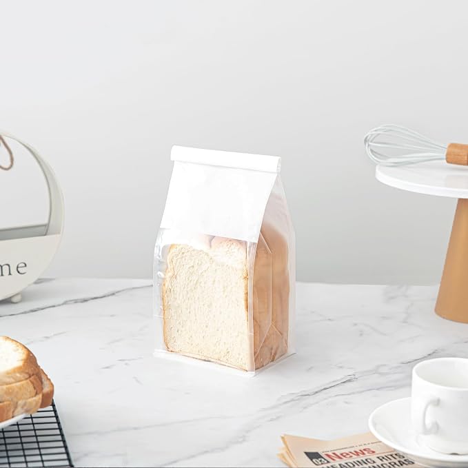 100 Pcs Bread Bags for Homemade Breads, 5.1 x 3.9 x 11 Inch Small White Bakery Bags with Tin Tie, Cotton Paper Loaf Bag, Storage Packing Bag with Clear Window
