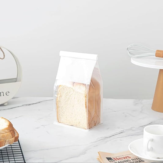 100 Pcs Bread Bags for Homemade Breads, 5.1 x 3.9 x 11 Inch Small White Bakery Bags with Tin Tie, Cotton Paper Loaf Bag, Storage Packing Bag with Clear Window
