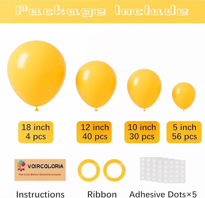 Voircoloria 130pcs Mustard Yellow Balloons Different Sizes 18" 12" 10" 5" Lemon Yellow Latex Balloon Garland Arch Kit for Birthday Baby Shower Graduation Wedding Gender Reveal Party Decorations