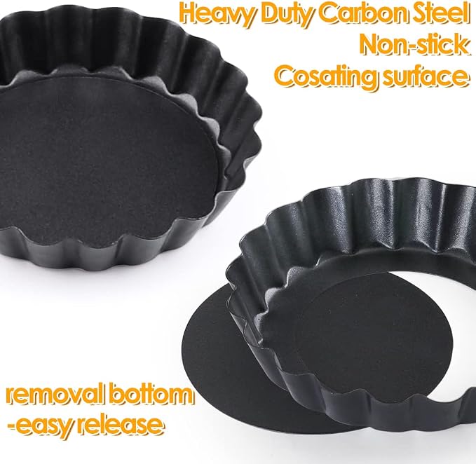 Mini Tart Pan Set of 12, Non-Stick 4 Inch Quiche Pan, Removable Bottom Tart Pan for Pies, Quiche Bakeware, Cheese Cakes, Desserts and more