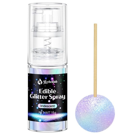Iridescent Edible Glitter - 15g Edible Glitter Spray Food Grade Rainbow Drink Glitter for Christmas Holiday Baking, Cakes, Cookies, Cake Pops, Chocolate, Strawberries, Cocktails & Beverages