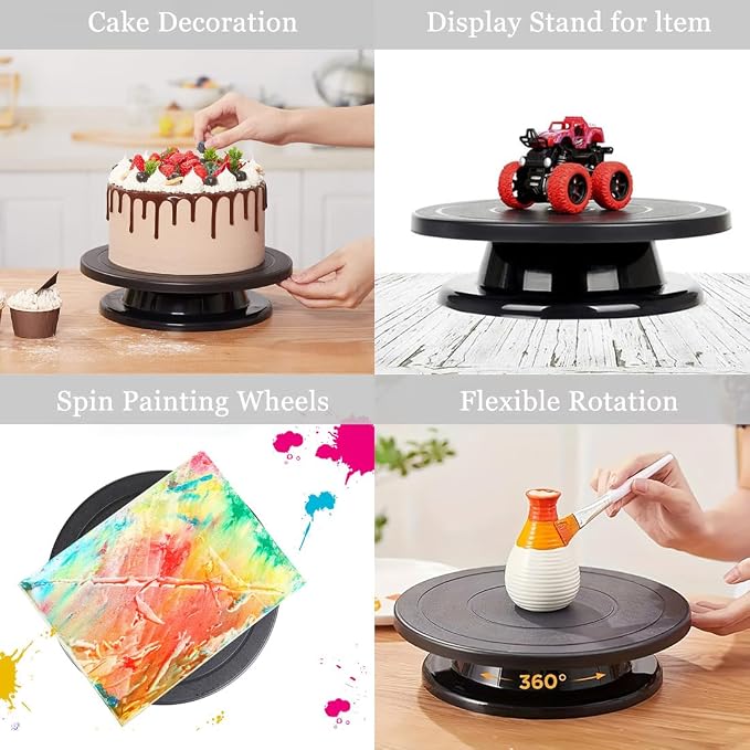 Cake Turntable, 11''Cake Stand Decorating Bakery Supplies, Turnable Black Painting Turn Table Stand for Pastries, Cupcakes and Cake Decorations(Black) (Black Small turntable 1PCS)