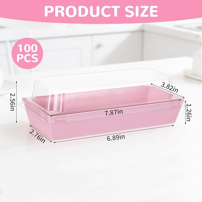 YEXEXINM 100 Pack Paper Charcuterie Boxes with Clear Lids, Disposable Kraft Sandwich Boxes Food Containers To Go Mini Treat Box for Bakery, Desserts, Sushi, Fruits, Cookies, Valentine Boxes (Pink)