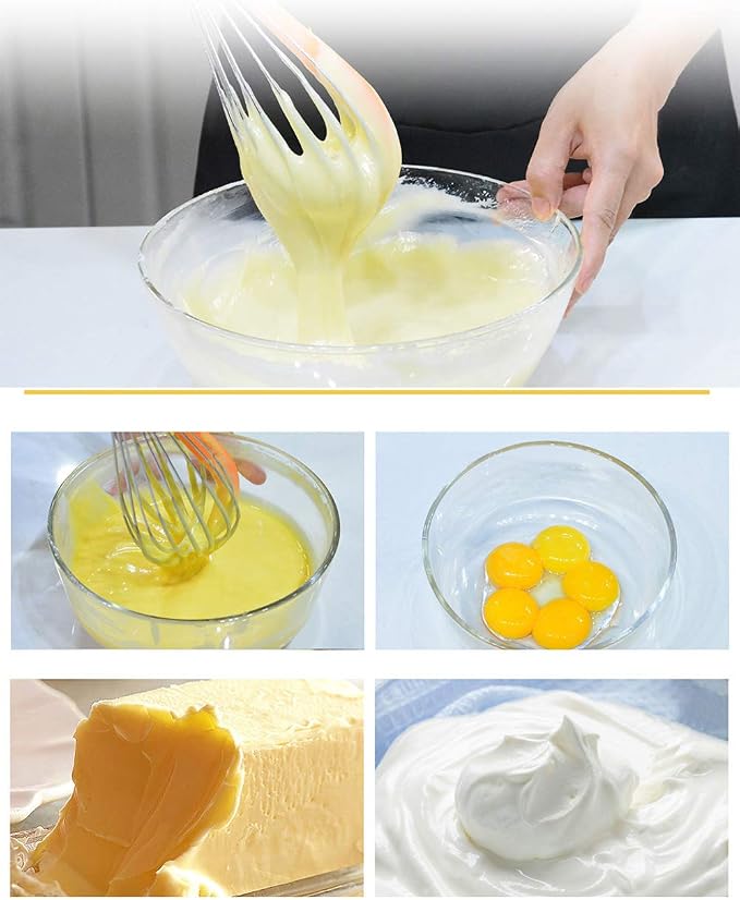 Silicone Wire Whisks Stainless Steel 12 inches Non Stick Orange Hand Dough Whisk Tiny Ballon Whisks for Cooking Matcha Tea Whisk with Spatulas