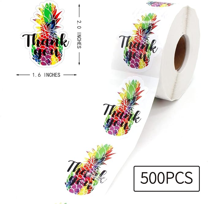 Littlefa 1.5” Thank You Pineapple Stickers for Small Business Packaging Mail,Tropical Pineapple Stickers for Baby Shower Party Favors Labels,500 PCS