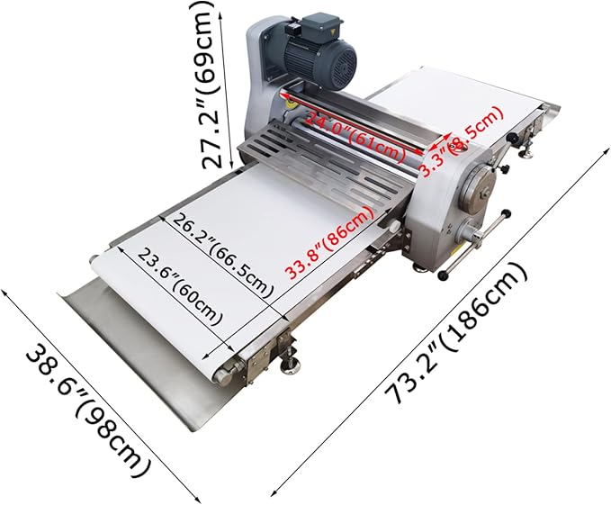 INTSUPERMAI Dough Sheeter Machine 23.6" Commercial Dough Press Roller Sheeter Fondant Sheeter Pasta Machine for Croissant, Puff Pastry, Marzipan