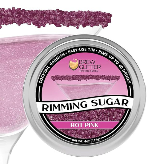 Brew Glitter - Neon Pink Rimming Sugar (4oz, 1x Bar Tin) Cocktail Garnish for Mixed Drinks & Refreshments