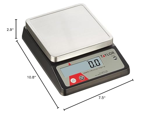 Taylor TE10FT 11-Pound Commercial Digital Portion Control Scale, 11 lb (5 kg) in 0.1 oz (1 g) Food and Cooking Scale, Tare and Hold Function, NSF, Stainless Steel Platform,standart (Pack of 4)