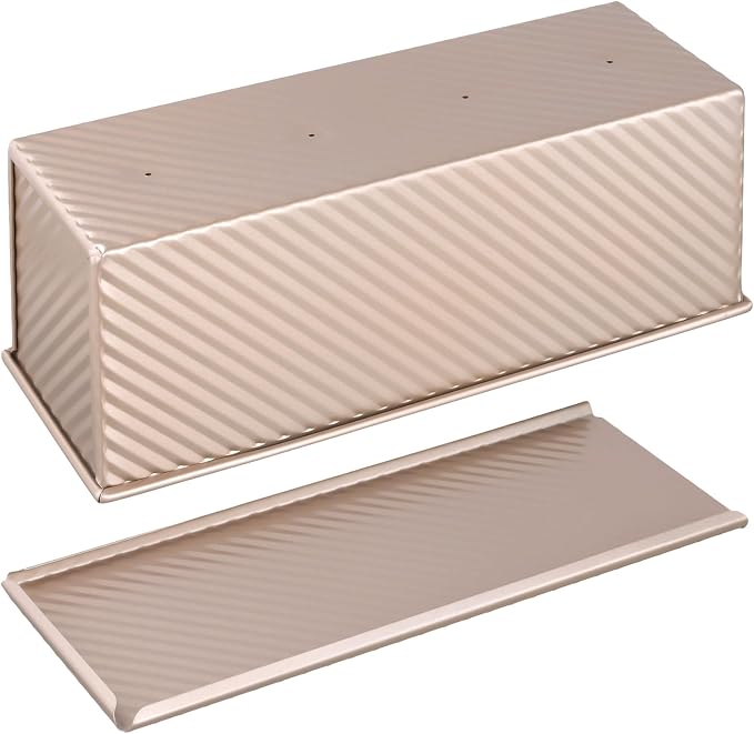 3 Pack Pullman Loaf Pans with Lid, 12 x 4 Inch Non-Stick Sandwich Bread Pan, Gold Loaf Pans for Homemade Baking Bread, Sandwiches and Toast