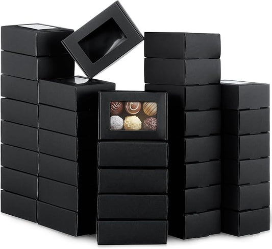 Zonon 60 Pcs Soap Boxes for Homemade Packaging, Mini Kraft Boxes with Window for Bakery Candy Soap Making Gift Packaging, 3.7x2.6x1.4 Inch (Black)