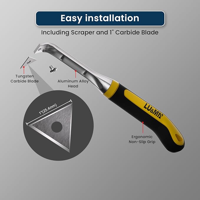 LU&MN Carbide Scraper Tool – 1-INCH Tungsten Carbide Triangular Blade, Heavy-Duty Paint, Glue & Putty Remover with Ergonomic Non-Slip Handle