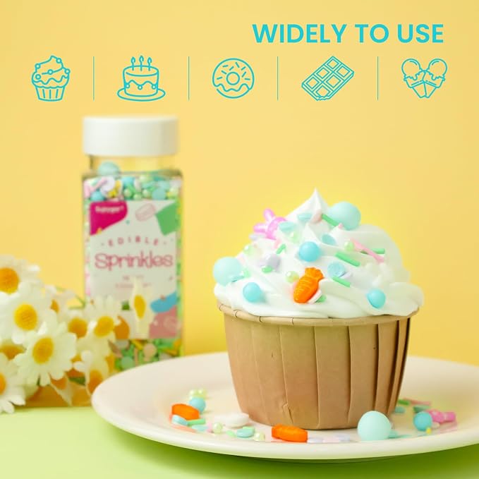 Blue Easter Sprinkles for Cake Decorations, 3.52oz Carrot Sprinkles Edible for Cupcakes Topper for Cupcakes Topper Baking Cookies Easter Spring Party Supplies
