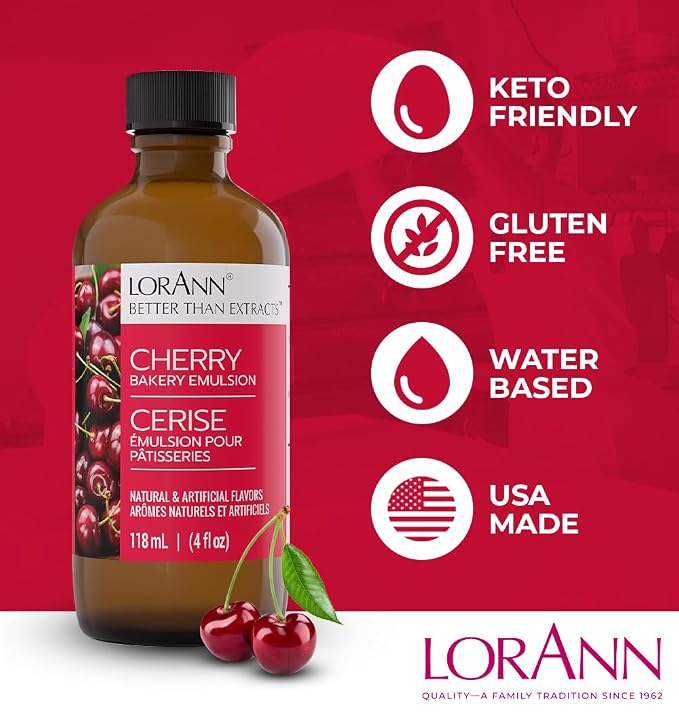 LorAnn Oils Cherry Bakery Emulsion: Authentic Flavor, Perfect for Enhancing Fruit Undertones in Baked Goods, Gluten-Free, Keto-Friendly, Extract Alternative Essential for Your Kitchen, 16 Oz