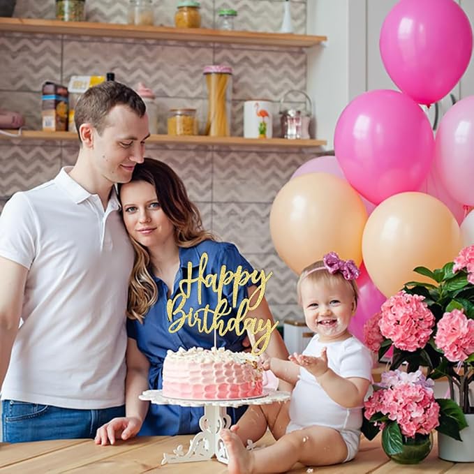 LVEUD Glitter Happy Birthday Cake Topper, Cake Decoration Suitable For Party Decoration - Anniversary/Birthday (Golden)