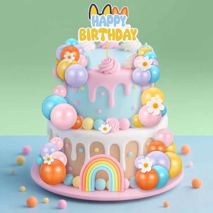 38 Pcs Rainbow Cake Topper with Daisy Balls Cake Topper, Pastel Cupcake Toppers Cake Decorations for Birthday Wedding Party Supplies