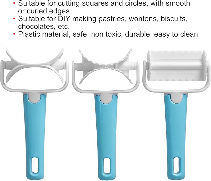 Alvinlite 3Pcs Rolling Pastry Cutter set|Round Roller Fondant Slicer|DIY Dough Cutter Roller Baking Accessory for Wonton Biscuit Cookies Dumpling Cake Making cookie cutter