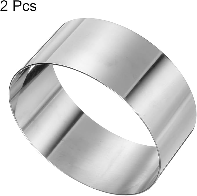 HARFINGTON 2PCS Round Cake Ring 4 x 2 Inch Seamless Stainless Steel Pastry Mousse Dessert Ring Mirror Coating for Baking Cooking Making Tool