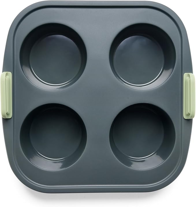 Lékué Air Fryer Muffin Mold - Make 4 Muffins in under 30 mins - 100% Platinum Silicone Baking Pan for Air Frying, Fits in Draw Tray, Pull-up Handles for Easy Removal, Non-Stick, Easy De-Molding