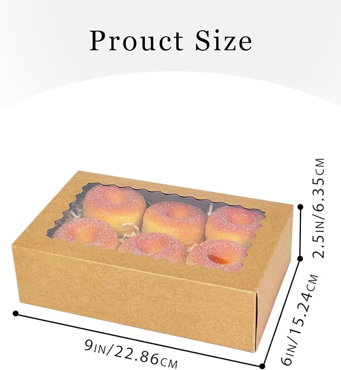 qiqee Auto-pop up 9x6x2.5 Inch Brown Cookie Box with Window 30Pcs Pastry Macaron Bakery Box For Packaging