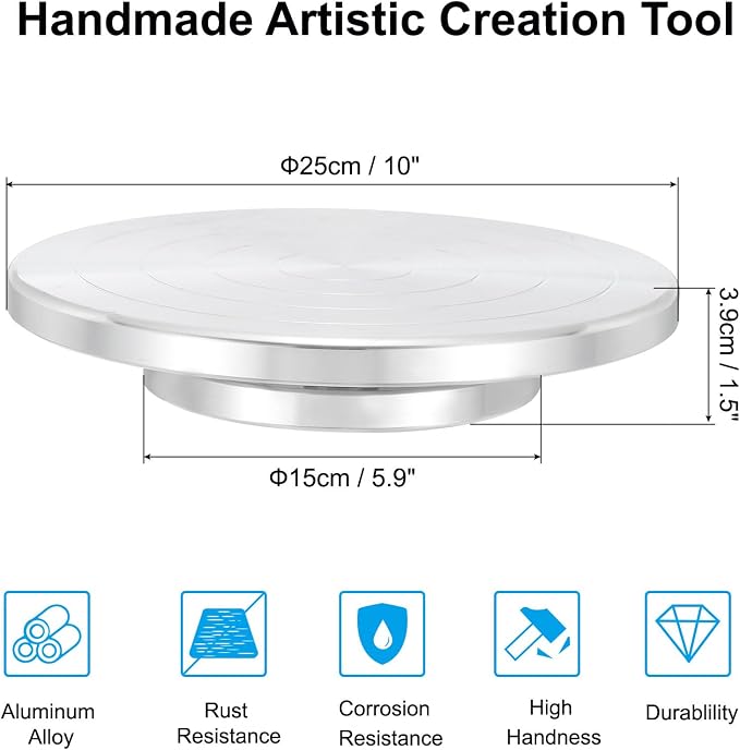 PATIKIL Turntable Sculpting Wheel, 10 Inch Dia Pottery Clay Rotation Turn Table Double Sided for Cake Decorating Paint Spraying Painting Crafting Projects