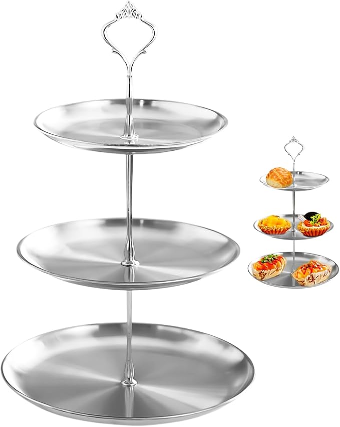 pson 1 Set 3 Tier Stainless Steel Cupcake Stand Holder, Tiered Dessert Display Tower for Wedding, Birthday, Party & Holiday Table Decor(Silver)