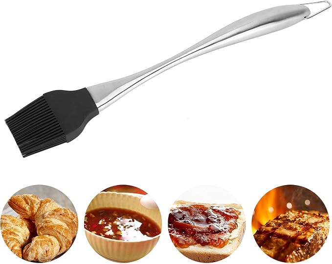 Silicone Basting Brush with Stainless Steel Handle | Heat Tolerant Up to 600°F for Baking/Grilling/BBQ | Non - Shedding Filaments, Easy to Maintain Dishwasher Safe Oil Brush (430 large black