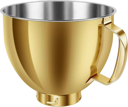 Stainless Steel Mixer Bowl for KitchenAid Artisan & Classic Series 4.5 & 5 Quart Tilt-Head Stand Mixers, KSM150 Stainless Steel Bowl Replacement, Mixing Bowl for KitchenAid, Radiant Gold