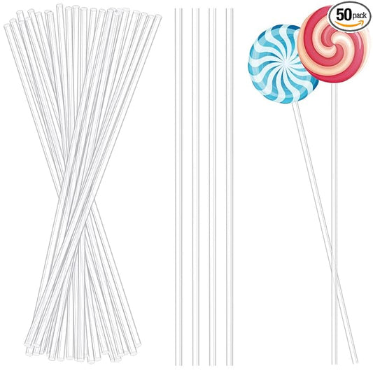 50 Pieces Acrylic Lollipop Sticks Clear Cake Pops Sticks Reusable Candy Stick Stirring Rods for Cake Pops Cupcake Toppers Candy Dessert Chocolate Cookies DIY Acrylic Round Stir Rod (6 Inch)