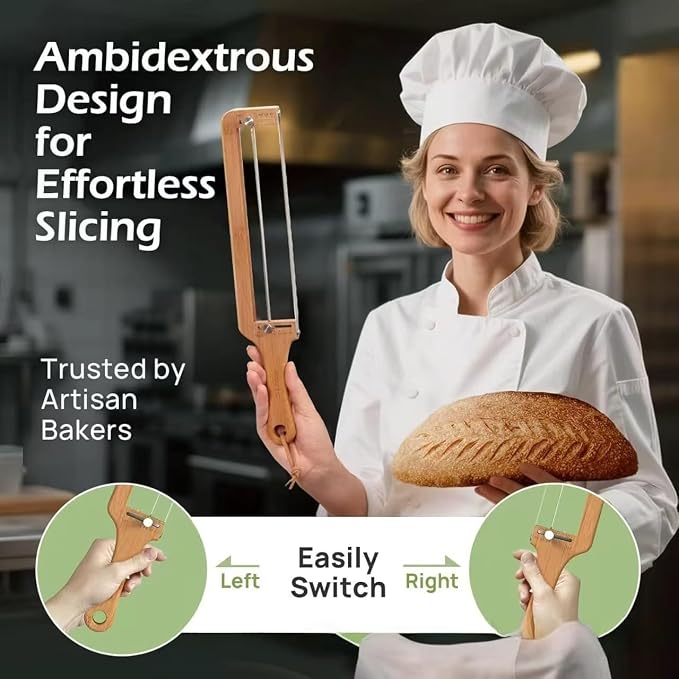 Upgraded Adjustable Bread Slicer - Professional Bread Knife with Thickness Guide, Effortlessly Slices Crusty Sourdough, Soft Loaves & Baguettes, No-Crush Serrated Blade