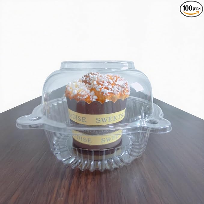 100Pack Jumbo Muffin Containers,Thicken Plastic Muffin Cartons | Jumbo Thicken Plastic Muffin Cartons,Disposable Clear Plastic Single Muffin Holders,Cupcake Boxes Bulk,Size 5.3 * 3.6inch