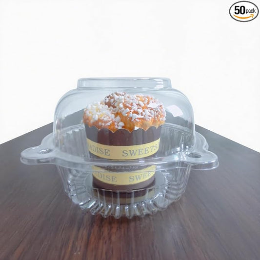 50Pack Jumbo Muffin Container,Extra Clear Plastic Muffin Cartons | Jumbo Transparent Plastic Muffin Cartons,Disposable Clear Plastic Single Muffin Holders,Cupcake Boxes Bulk,Size 5.3 * 3.6inch