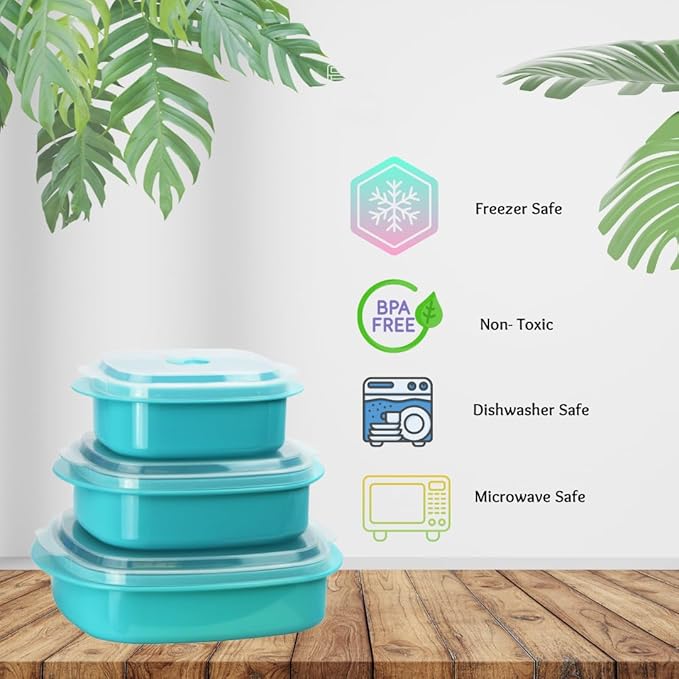 Reston Lloyd Calypso Basics Microwave Cookware, Steamer and Storage Set, Turquoise, Multiple Sizes, 6-Piece (Pack of 6)
