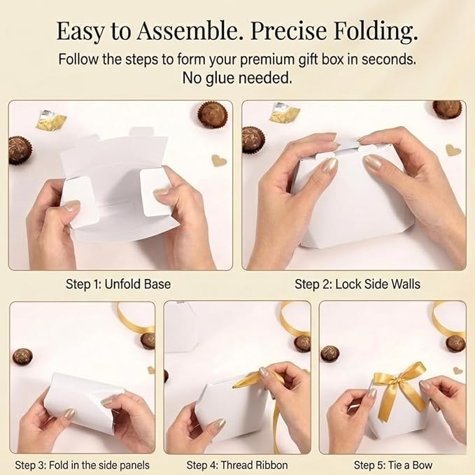 Rowcay Small Gift Boxes with Ribbons, 16 Pack White Foldable Empty Gift Boxes for Wedding Party Favors, Cookies, Candy, Jewelry, Small Presents, Gift Packaging and Favor Displays