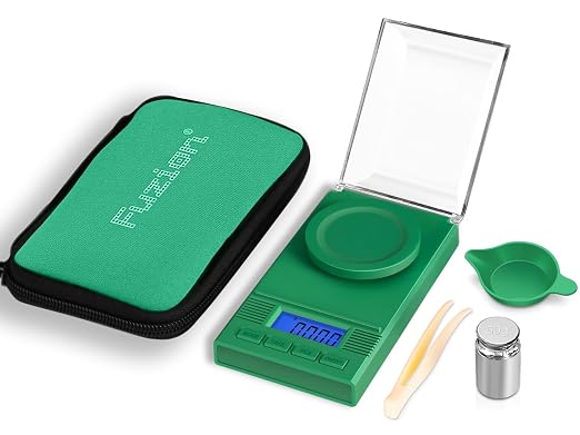 Fuzion Digital Milligram Scale 50g/0.001g, Powder Scale 6-in-1 Kit | Includes Soft Carry Bag, 50g Calibration Weight, Battery, Milligram Scale for Capsule Filling, Supplement, Reloading, Jewelry
